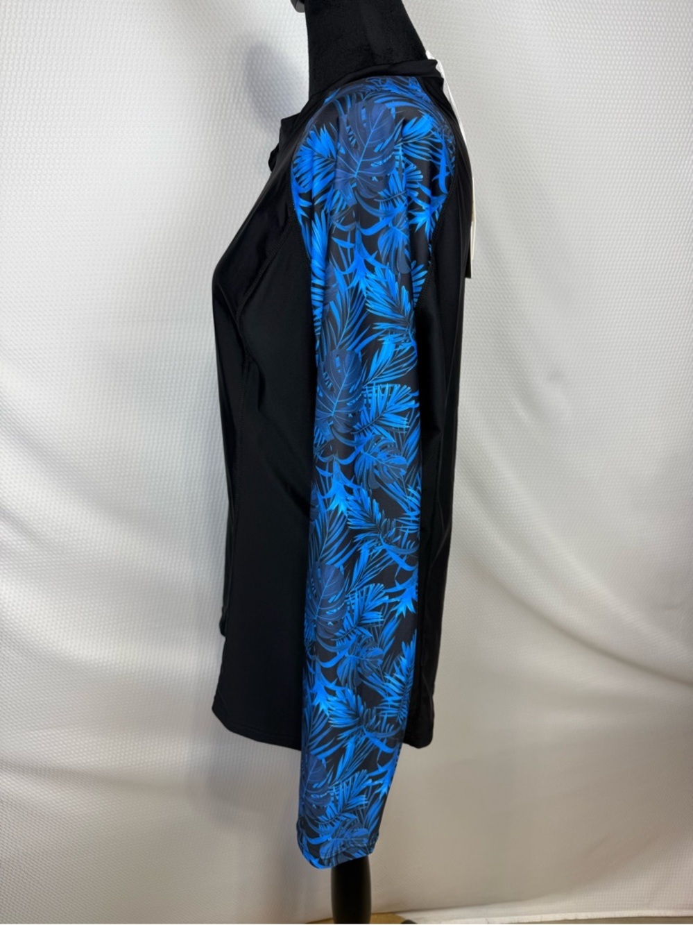 Jasambac Zip Front Rash Guard Swim Top Blue Palm Print XL NWT UPF Activewear - Picture 2 of 13